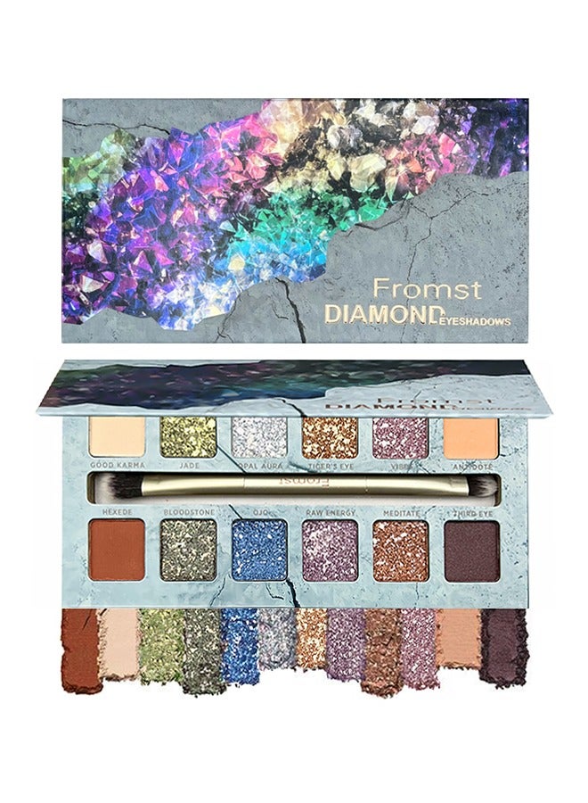 FROMST  Diamond Eyeshadows-12 Color Shine Eyeshadow Palette+Eyeshadow Brush, for Dazzling Metallic Stage Looks,Dreamy Vision - Image 1