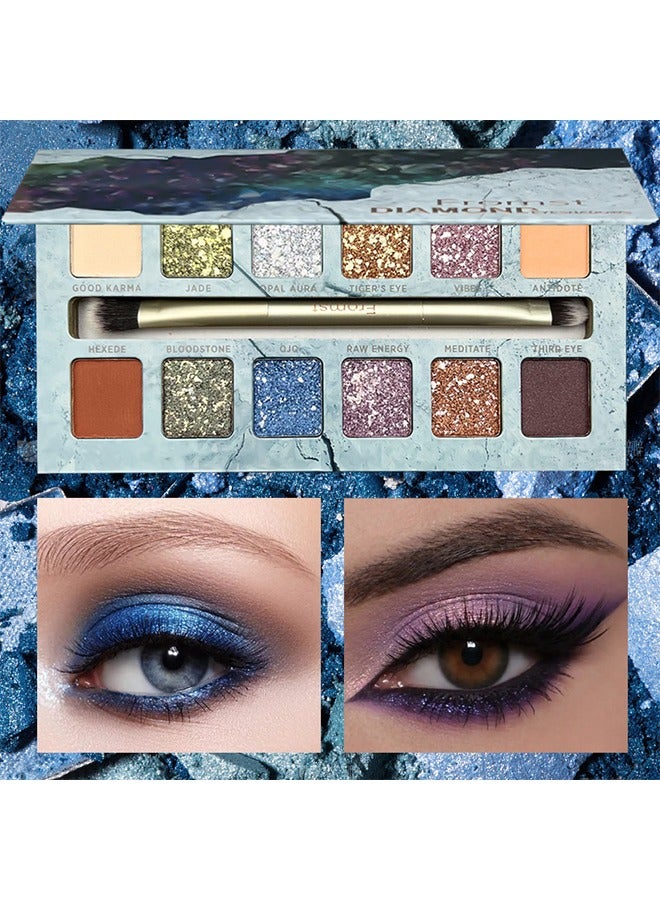 FROMST  Diamond Eyeshadows-12 Color Shine Eyeshadow Palette+Eyeshadow Brush, for Dazzling Metallic Stage Looks,Dreamy Vision - Image 4