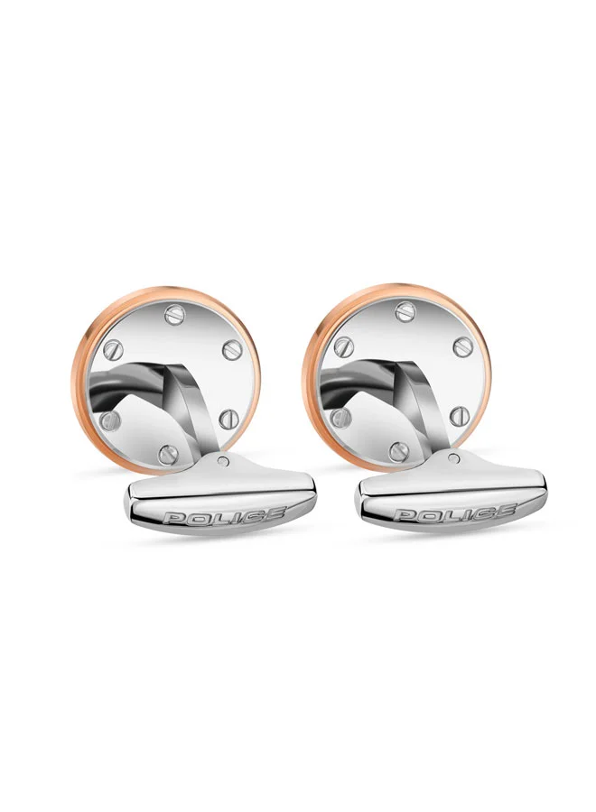 POLICE  Ebon Silver Rose Gold Stainless Steel Round Cufflinks for Men for Men | Best Price UAE