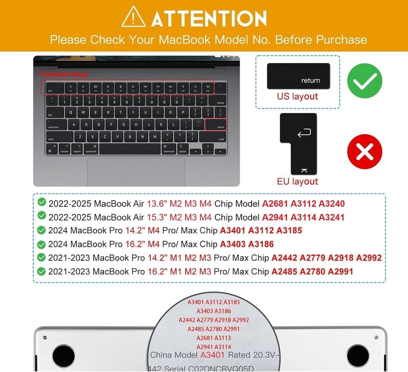 Oaky واقي لوحة المفاتيح لجهاز MacBook Air 13 بوصة / MacBook Air 15 بوصة مع شريحة M4 / M3 / M2 2025-2021 [النموذج A3240 A3113 A2681 A3113 A2681 A3114 A2941] واقي لوحة مفاتيح مقاوم للغبار - شفاف TPU - Image 2