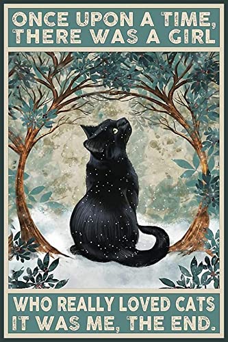 Charming Black Cat Sign  Aluminum Metal Wall Art Gift for Cat Lovers  Once Upon a Time There Was a Girl Who Really Loved Cats Decor 8 x 12 Inch 513