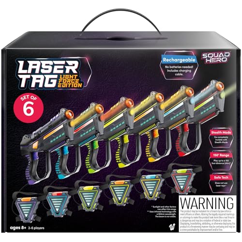 Squad Hero Set of 6 Rechargeable Laser Tag for Kids Teens Adults Boys Gifts Blasters Vest Sensors Fun Ideas Age 8 Year Old Toys Lazer Teen Boy Game Boys Girls Outdoor Teenage Activities - Image 1