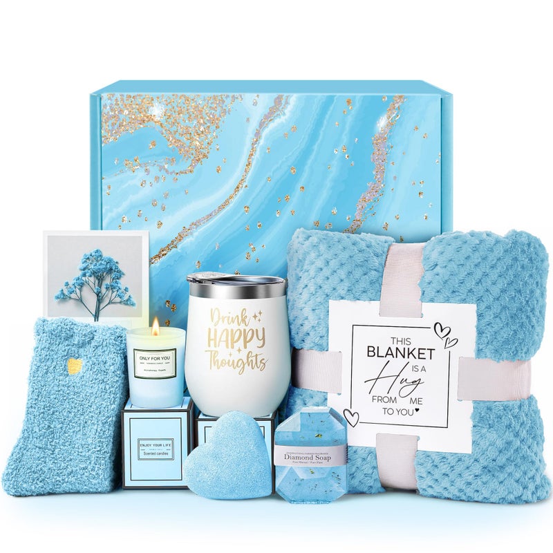 LE CADEAU Self Care Get Well Soon Gifts for Women, Luxury Ocean Spa Gift Basket with Flannel Blanket - Unique Birthday Christmas Mother's Valentines Day Gifts for Mom Wife Girlfriend Best Friend Sister Her - Image 1