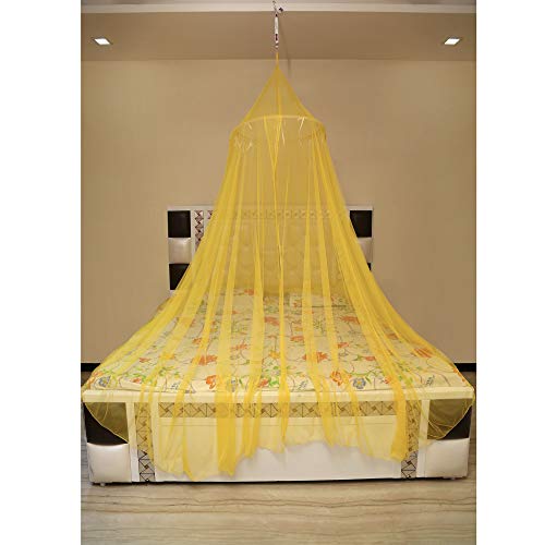 Creative Textiles Ceiling Hanging Mosquito Net I Machardani for Double Bed I Canopy Circular Curtain for Bedroom I Keeps Away Insects and Flies-Yellow - Image 2