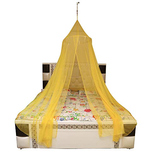 Creative Textiles Ceiling Hanging Mosquito Net I Machardani for Double Bed I Canopy Circular Curtain for Bedroom I Keeps Away Insects and Flies-Yellow - Image 1