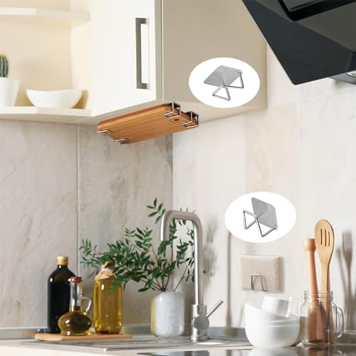 Aogigigio Under Cabinet Cutting Board Holder - 12 Pcs Pot Lid Organizer for Cabinet Cutting Board Holder Rack Storage Stainless Steel Under Shelf Counter Chopping Board Holder - Image 2