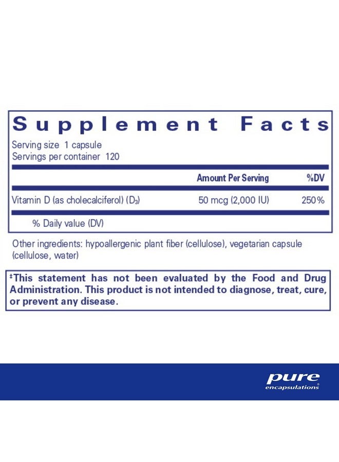 Pure Encapsulations فيتامين د3 النباتي من بيور إنكابسوليشنز | دعم لصحة الجهاز العضلي الهيكلي، القلبي الوعائي، العصبي المعرفي، الخلوي، والمناعي* | 120 كبسولة - Image 2