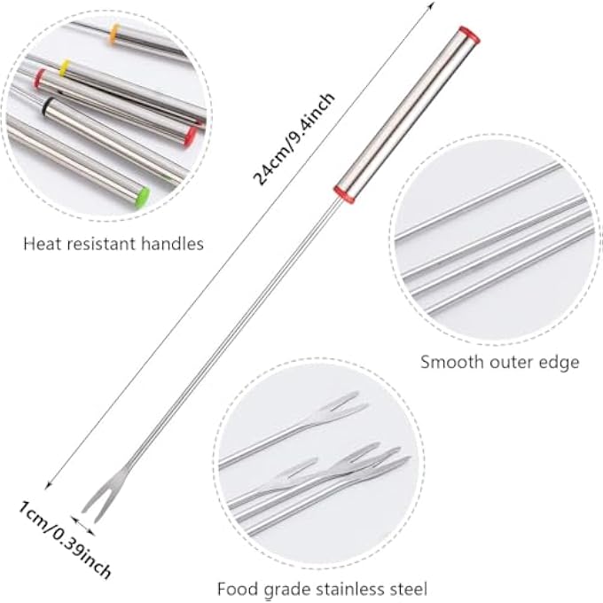 Unity Set Of 12 Stainless Steel Fondue Forks 95 Color Coded Cheese Fondue Forks Smores Sticks With Heat Resistant Handle For Roast Meat Chocolate Fountain Cheese Roast Marshmallows Dessert Fruits - Image 3