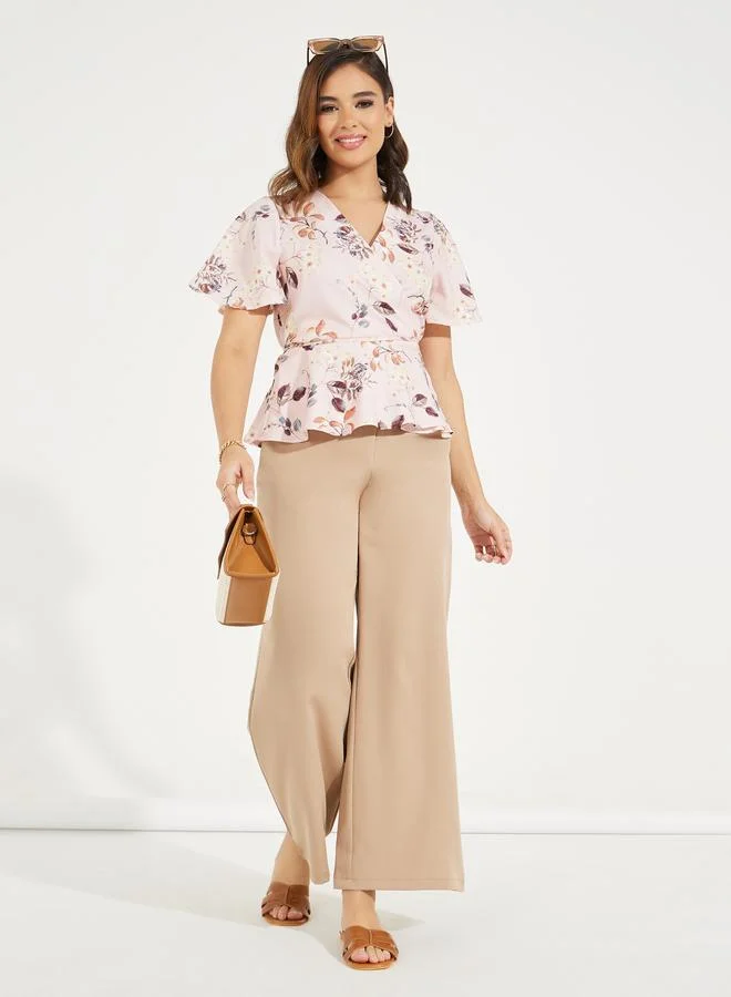 Styli Styli Floral Print Wrap Top with Tie-Up Detail