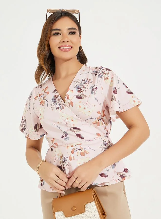 Styli Styli Floral Print Wrap Top with Tie-Up Detail