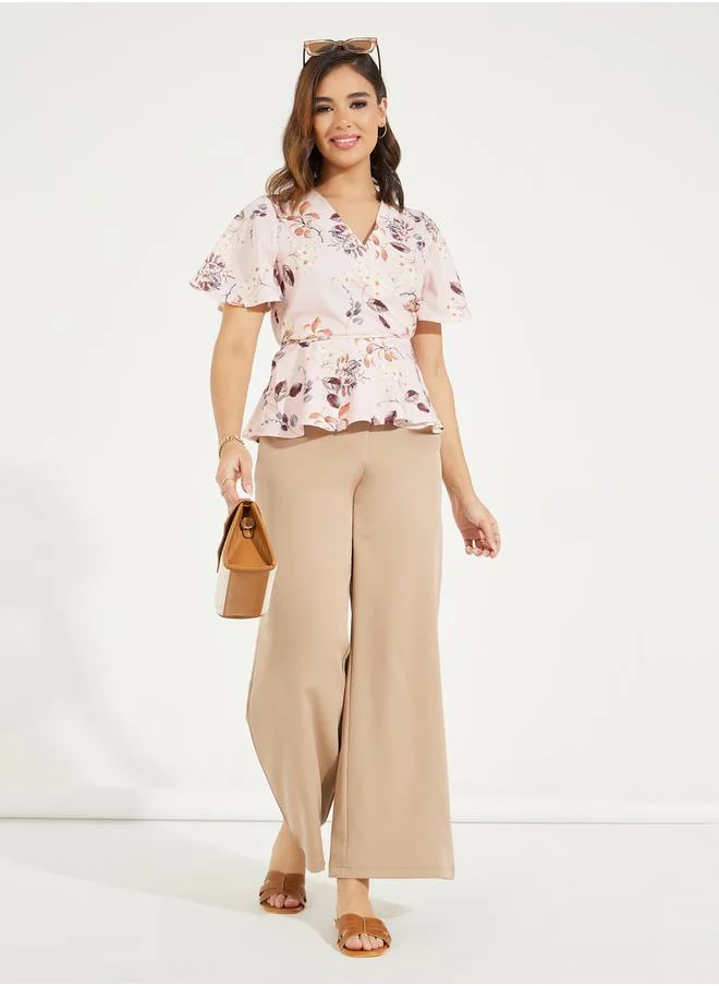 Styli Floral Print Wrap Top with Tie-Up Detail