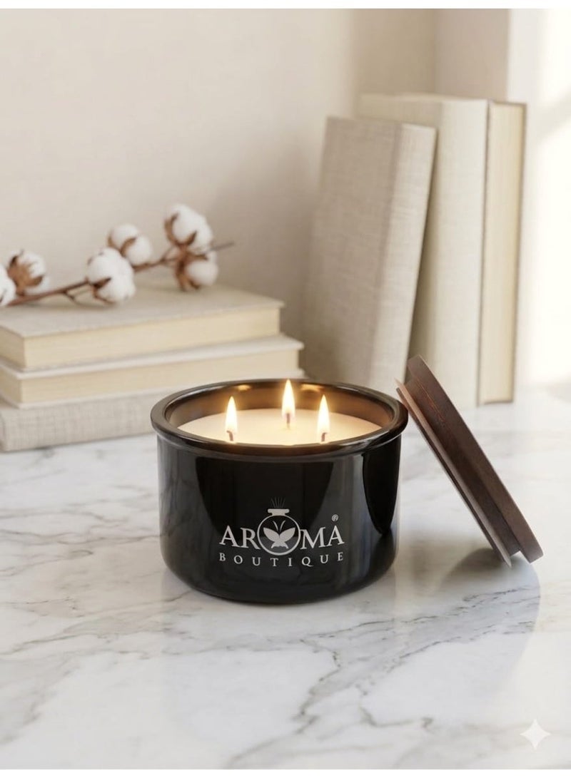 Aroma A Luxurious Fragranced Candle With An Attractive Scent  Three Wicks And a Wooden Lid - Image 1