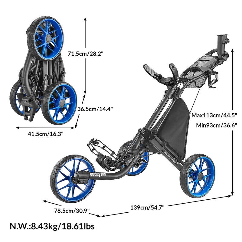 caddytek CaddyLite EZ Version 8 3 Wheel Golf Push Cart - Foldable Collapsible Lightweight Pushcart with Foot Brake - Easy to Open & Close, blue, one size - Image 2