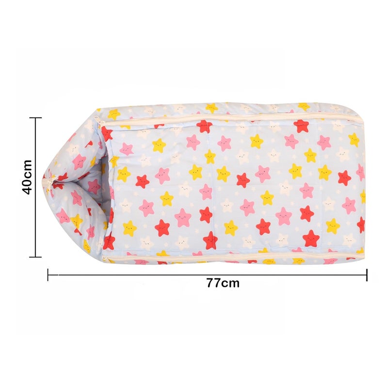 Nonibud Baby Cotton Sleeping Bed Cum Carrying Nest Bag with Storage Bag Large Size 77 Cms X 40 Cms 09 Months SkyBlue Star Print Light Green Stars - Image 2