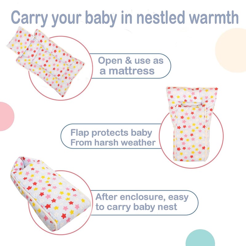 Nonibud Baby Cotton Sleeping Bed Cum Carrying Nest Bag with Storage Bag Large Size 77 Cms X 40 Cms 09 Months SkyBlue Star Print Light Green Stars - Image 5