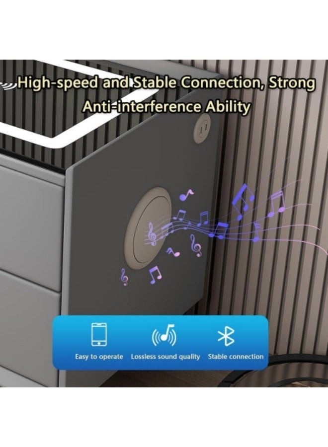 POWER Smart Bedside Table, Bedside Table with 2 Drawers, Multifunctional Bedside Table, Wireless Charging Station + 3 Color LED Light + USB Port + Bluetooth Speaker, 50x40x46cm (Dark Gray) - Image 4