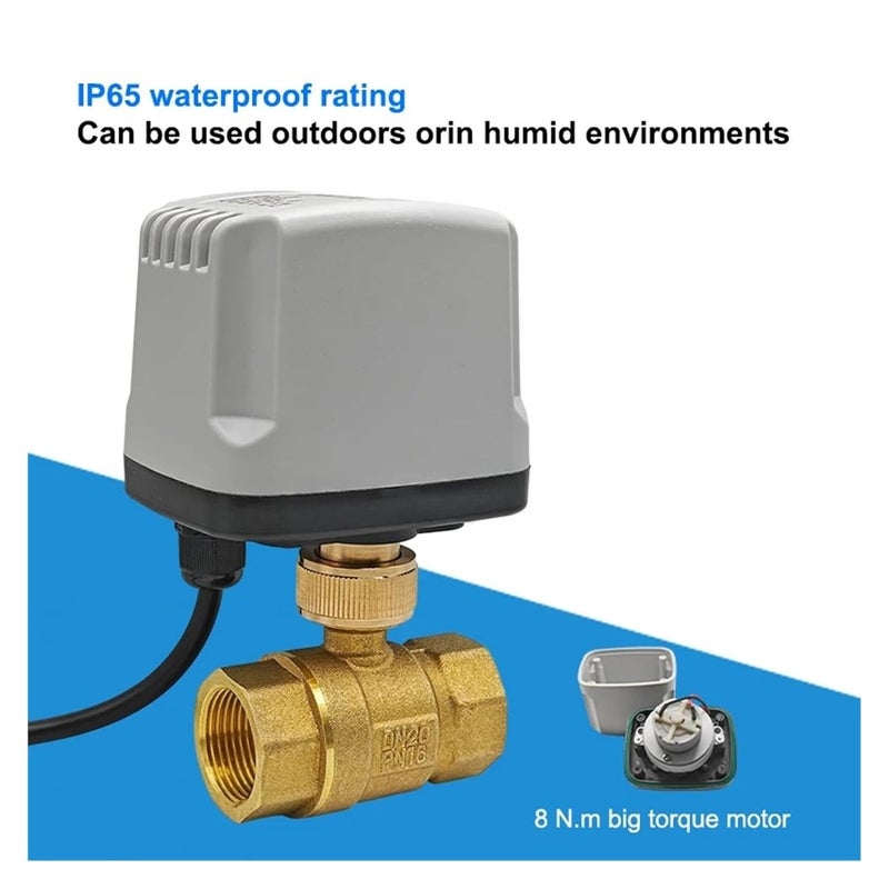 Motorized Ball Valve Brass Full Bore IP65 Waterproof DN20 Female Thread AC110V 3 Wire - Image 5
