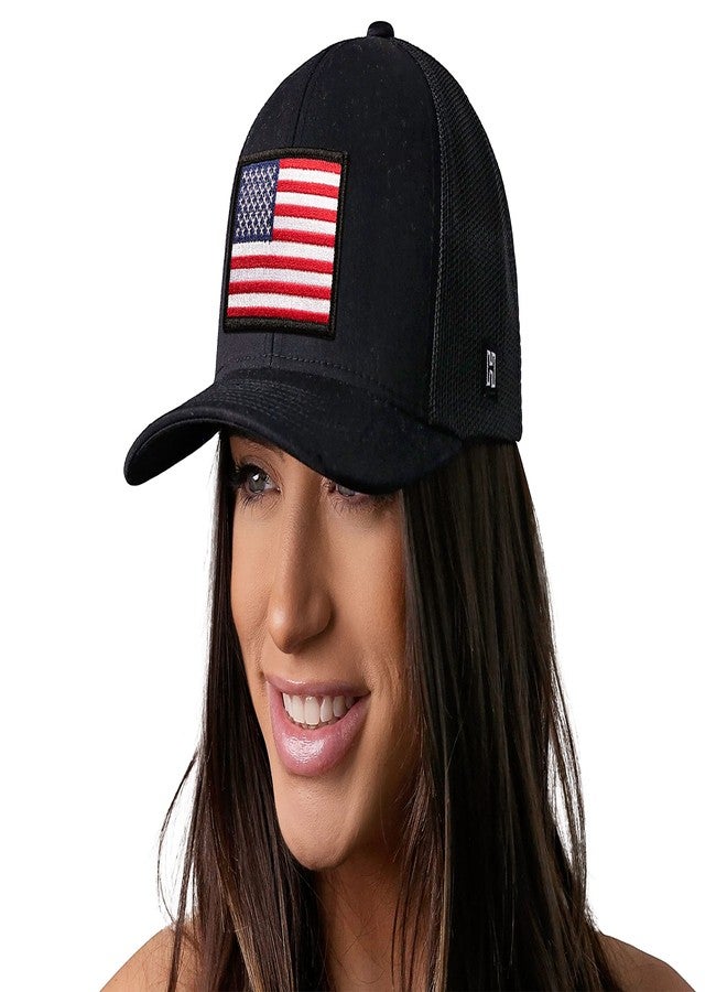 HAKA American Flag Hat - American Flag Trucker Hat Baseball Cap Snapback Golf Hat (Black) - Image 4