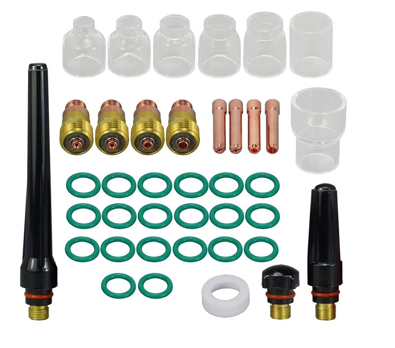RIVERWELD TIG Stubby Gas Lens 17GL040 10N22S 040 17GL116 10N23S 116 17GL332 10N24S 332 17GL18 10N25S 18 Glass Cups Clear Quartz Nozzle 412 kit SR WP 17 18 26 TIG Welding Torch 39pcs - Image 2