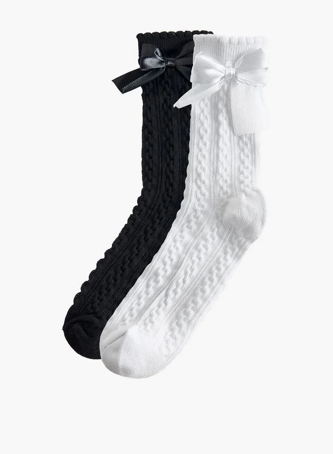 سيليست Pack Of 2 Girls Socks Mid-Calf Length With Bow Detail