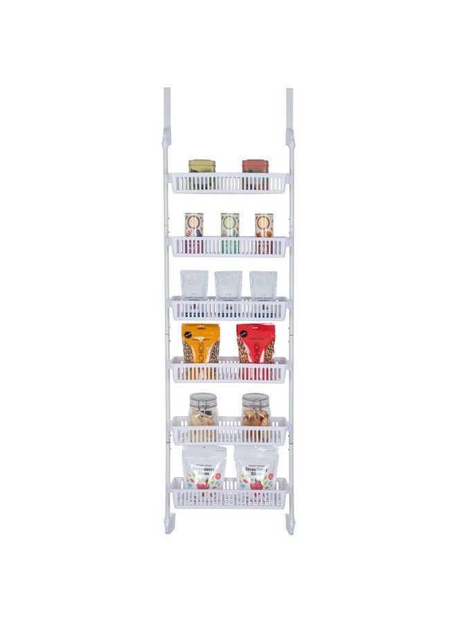 Smart Design Over-The-Door Organizer for Storage - Perfect for Pantry Organization, Bedroom, Bathroom Storage, Playroom, or Kitchen - Adjustable Steel Frame with 6 Baskets & Wall Mount - White - Image 1