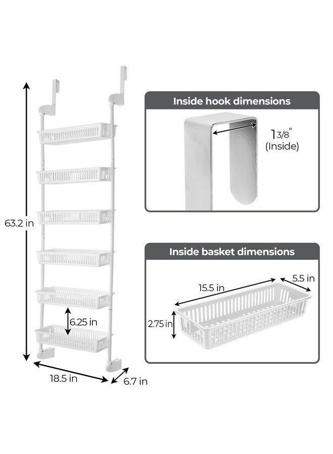 Smart Design Over-The-Door Organizer for Storage - Perfect for Pantry Organization, Bedroom, Bathroom Storage, Playroom, or Kitchen - Adjustable Steel Frame with 6 Baskets & Wall Mount - White - Image 2