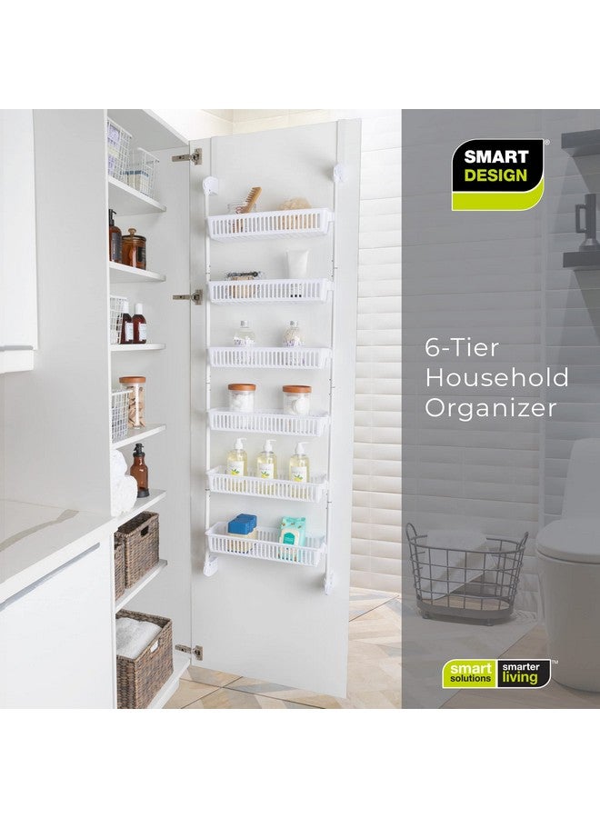 Smart Design Over-The-Door Organizer for Storage - Perfect for Pantry Organization, Bedroom, Bathroom Storage, Playroom, or Kitchen - Adjustable Steel Frame with 6 Baskets & Wall Mount - White - Image 5