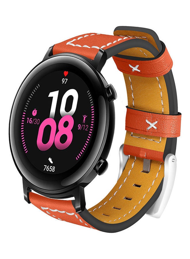 NIBEMINENT Leather Replacement Watch Strap For Huawei Gt 2 42mm / Honor Magic Orange - Image 2