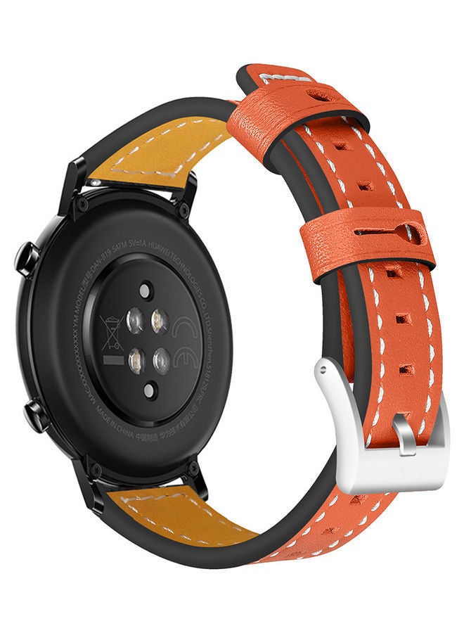 NIBEMINENT Leather Replacement Watch Strap For Huawei Gt 2 42mm / Honor Magic Orange - Image 3
