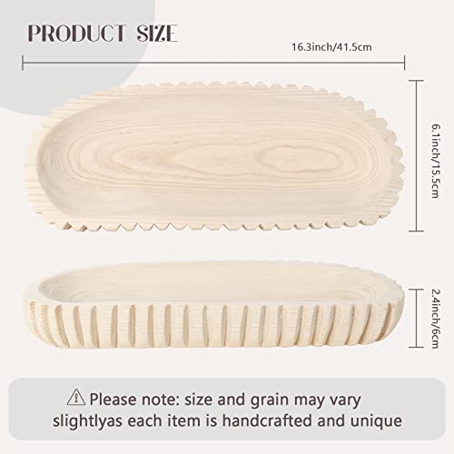 Oakrain Wooden Decorative Dough Bowl for Home Decor, Unique Centerpiece Bowl, Wood Bowl with Hand Carved Vertical Stripes, Home Decor Accents for Farmhouse Boho Rustic Style (16.3"x 6" Light Wood Color) - Image 2
