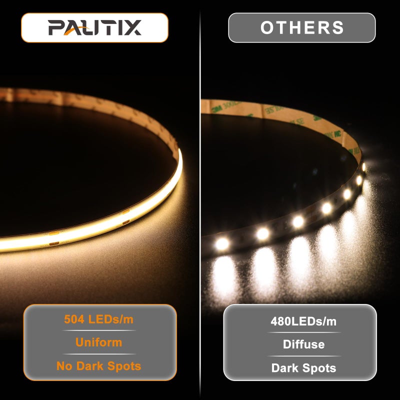 PAUTIX COB LED Strip Light 20ft/6.1m 3087LEDs Warm White 2700K CRI90+ High Lumen Super Bright,Lead-free Material Flexible DC24V LED Tape for Home&Office DIY Lighting Project(Power Supply Not Included) - Image 2
