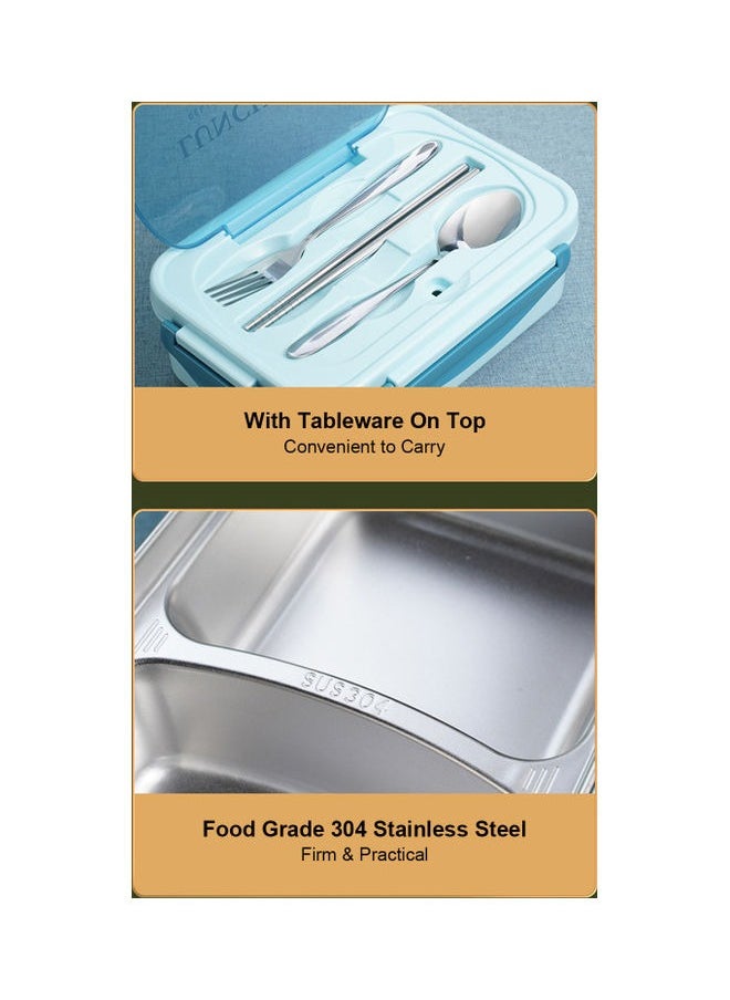 Generic Lunch Box with Cutlery  304 Stainless Steel Bento Box with 3 Compartments for Adults Kids Green With Tableware Set  - Image 2