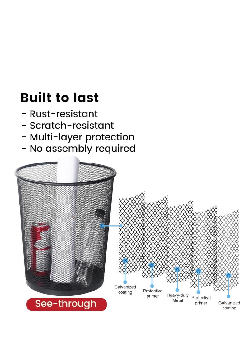Zalcoon Metal Mesh Trash Can 10L – Round Wastebasket for Office, Home, or Bathroom – Durable Steel Wire Garbage Bin with Ventilated Design – 27x24 CM (Black) - Image 2