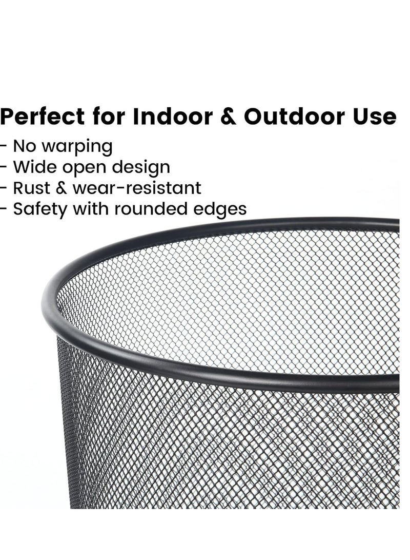 Zalcoon Metal Mesh Trash Can 10L – Round Wastebasket for Office, Home, or Bathroom – Durable Steel Wire Garbage Bin with Ventilated Design – 27x24 CM (Black) - Image 3