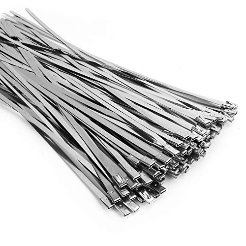ZOOSUNX Metal Zip Ties (100PCS 11.8 Inch), 304 Stainless Steel, Heavy Duty Self-locking Cable Ties, for Exhaust Wrap, Chain Link Fence Parts, Heat Resistant Fencing Tie. for Pipe, Auto repair. - Image 1