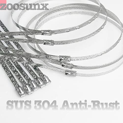 ZOOSUNX Metal Zip Ties (100PCS 11.8 Inch), 304 Stainless Steel, Heavy Duty Self-locking Cable Ties, for Exhaust Wrap, Chain Link Fence Parts, Heat Resistant Fencing Tie. for Pipe, Auto repair. - Image 5