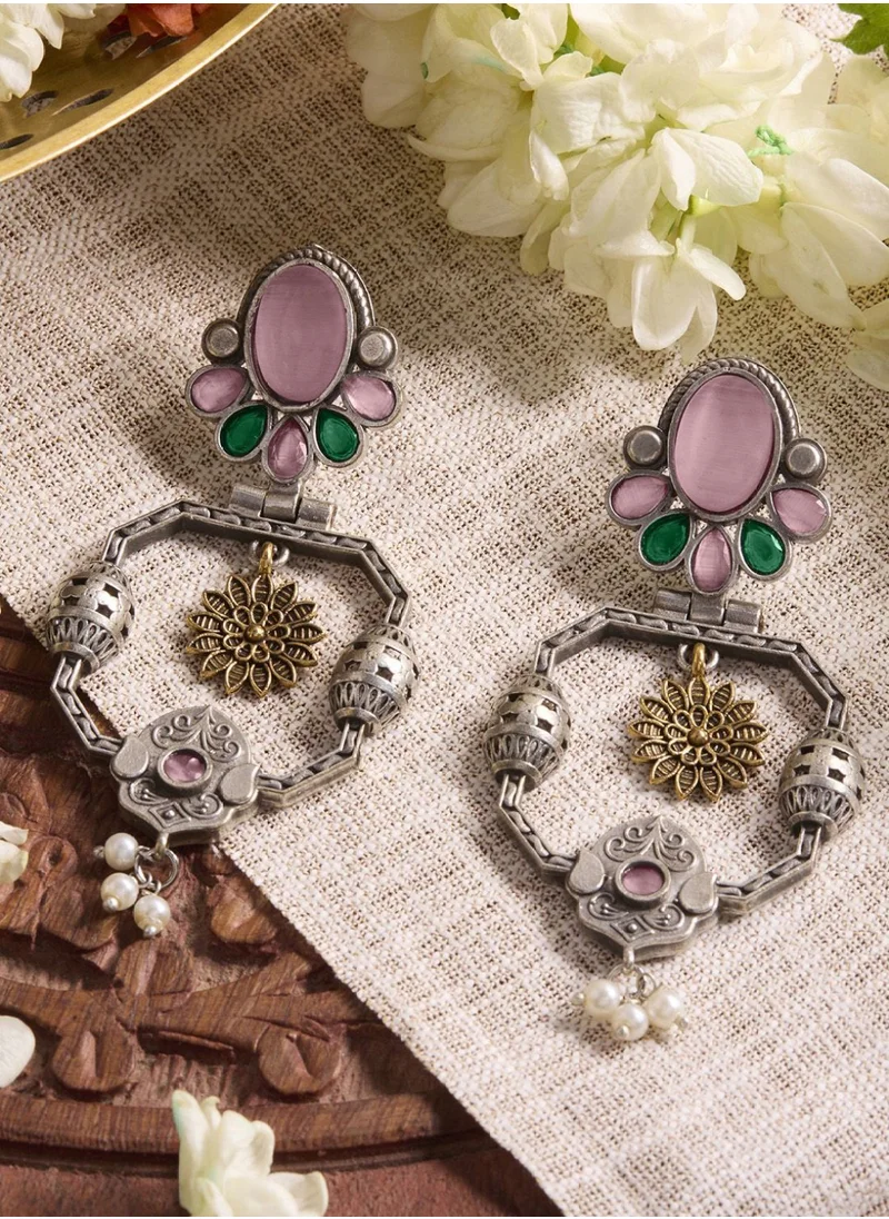 Priyaasi Plated Crystal Studded Oxidized Contemporary Drop Earrings