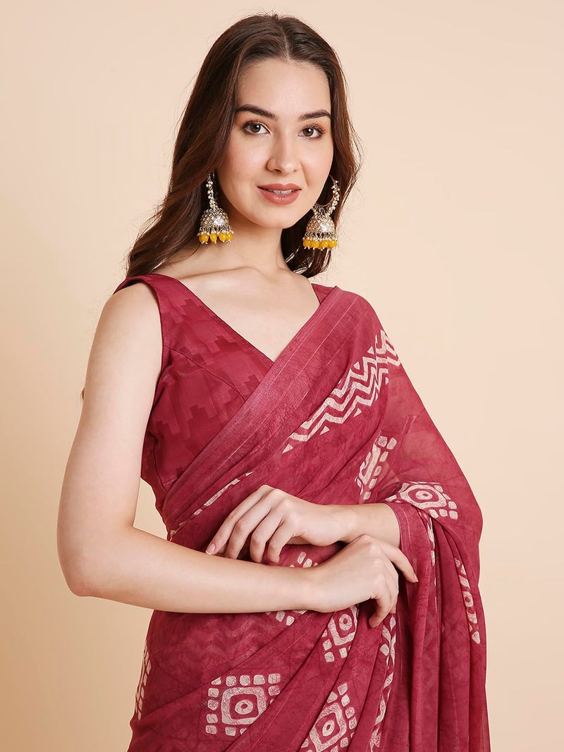 RATAN Women's Shimmer Georgette Batik Printed Saree with Printed Blouse Piece (BRBT-BP-21876_Dusty Pink) - Image 3