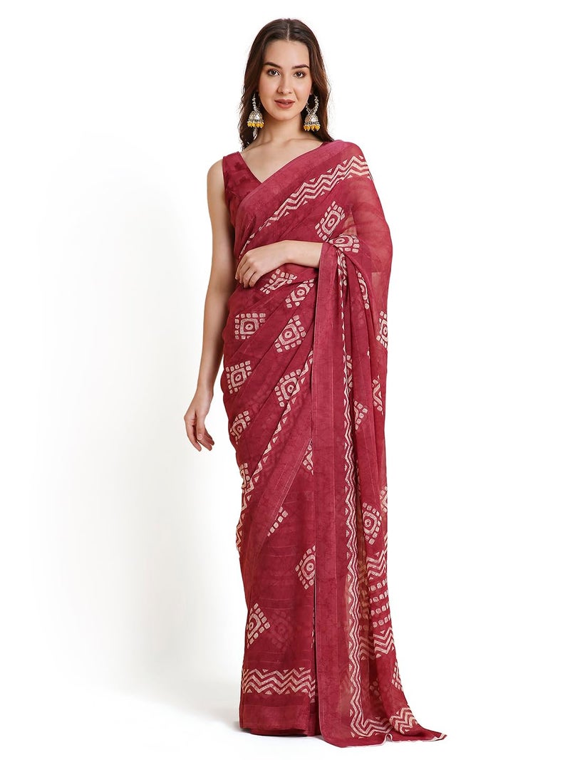 RATAN Women's Shimmer Georgette Batik Printed Saree with Printed Blouse Piece (BRBT-BP-21876_Dusty Pink) - Image 1