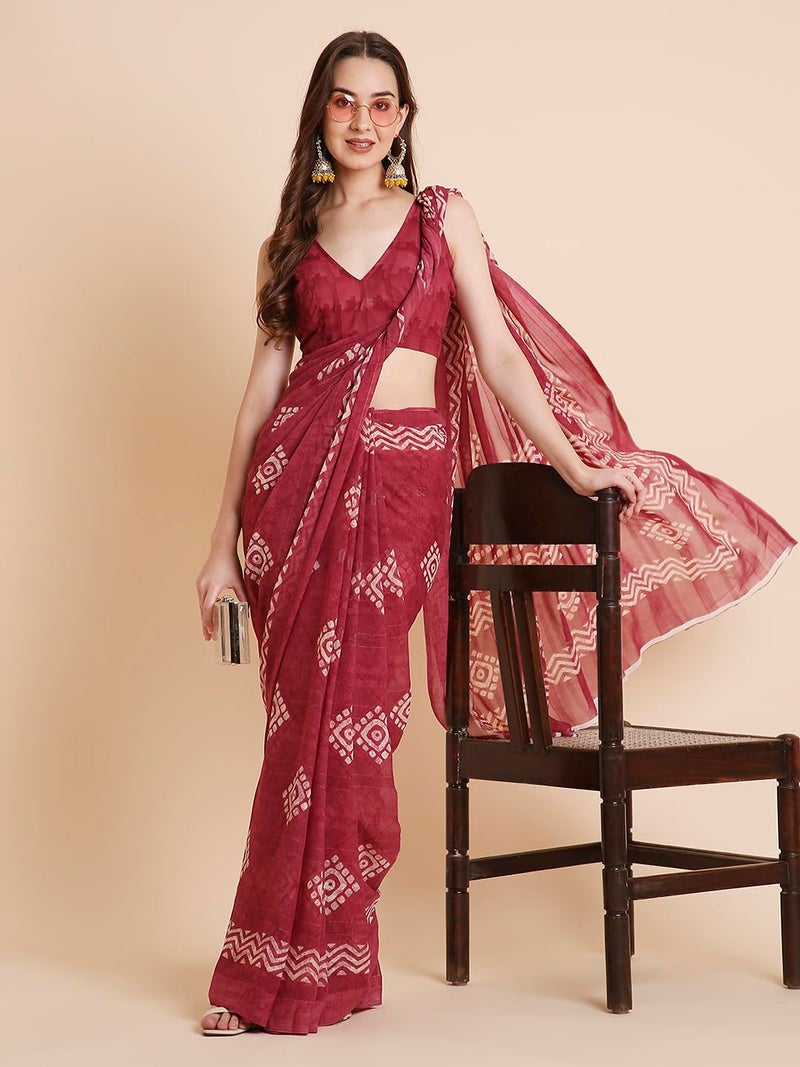 RATAN Women's Shimmer Georgette Batik Printed Saree with Printed Blouse Piece (BRBT-BP-21876_Dusty Pink) - Image 5