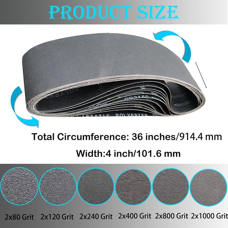 Tonmp 12 PCS 4 x 36 Inch Silicon Carbide Sanding Belts Assortment- 80, 120, 240, 400, 800, 1000 Grits Premium Sander Belts For Knife Sharpening and Metalworking - Image 2