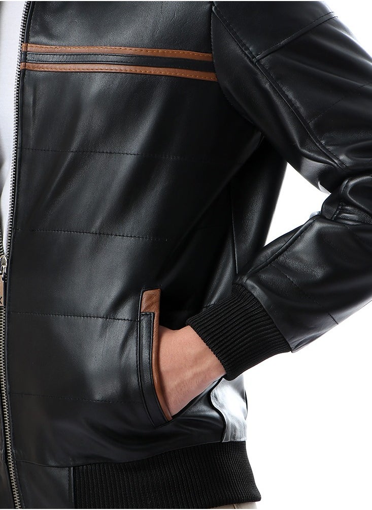 ماركة غير محددة سترة جلدية للرجال بياقة واقفة من TOP LEATHER، ملابس خارجية من الجلد الأصلي خفيفة الوزن للدراجات النارية  - Image 5