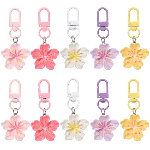 Aysatogc 10Pcs Tiny Resin Flower Keychain Bulk, Cherry Blossom Enamel Pendant Keychain Cute Handbag Key Chain Aesthetic Keychains Charms Women's Handbags and Backpack Accessories 5 Color - Image 1