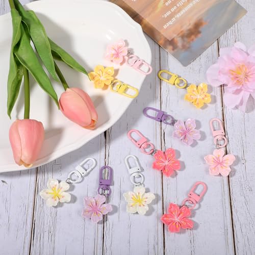 Aysatogc 10Pcs Tiny Resin Flower Keychain Bulk, Cherry Blossom Enamel Pendant Keychain Cute Handbag Key Chain Aesthetic Keychains Charms Women's Handbags and Backpack Accessories 5 Color - Image 3