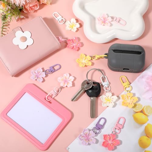 Aysatogc 10Pcs Tiny Resin Flower Keychain Bulk, Cherry Blossom Enamel Pendant Keychain Cute Handbag Key Chain Aesthetic Keychains Charms Women's Handbags and Backpack Accessories 5 Color - Image 4