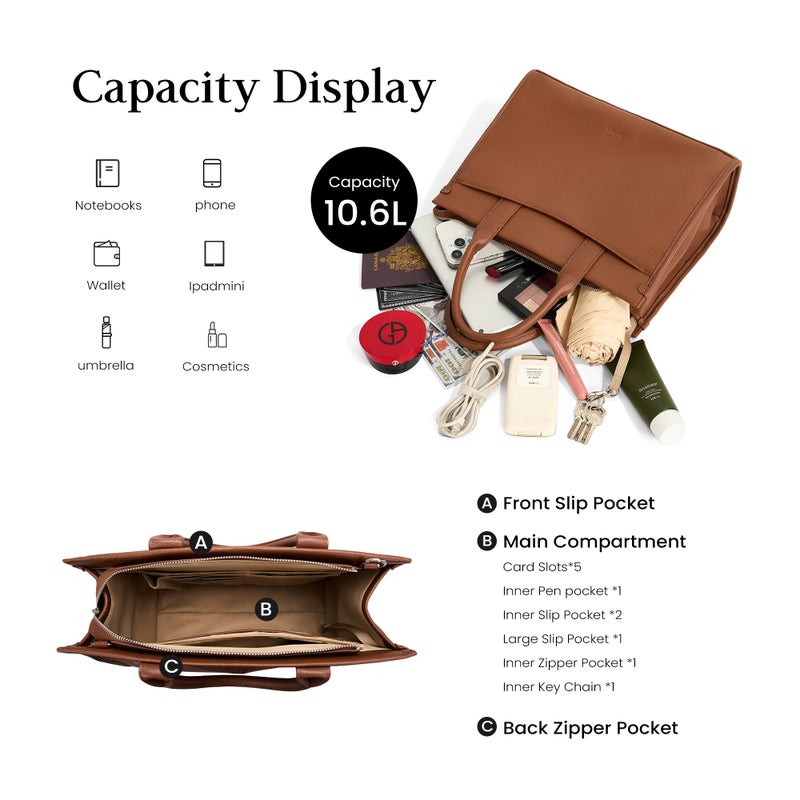 befen Genuine Leater Tote Bag, Medium Satchel Bags for Women with Top-handle, Womens Purses and Handbags Shoulder Crossbody Designer Satchel Handbags with Zipper Crossbody Strap, Brown - Image 4