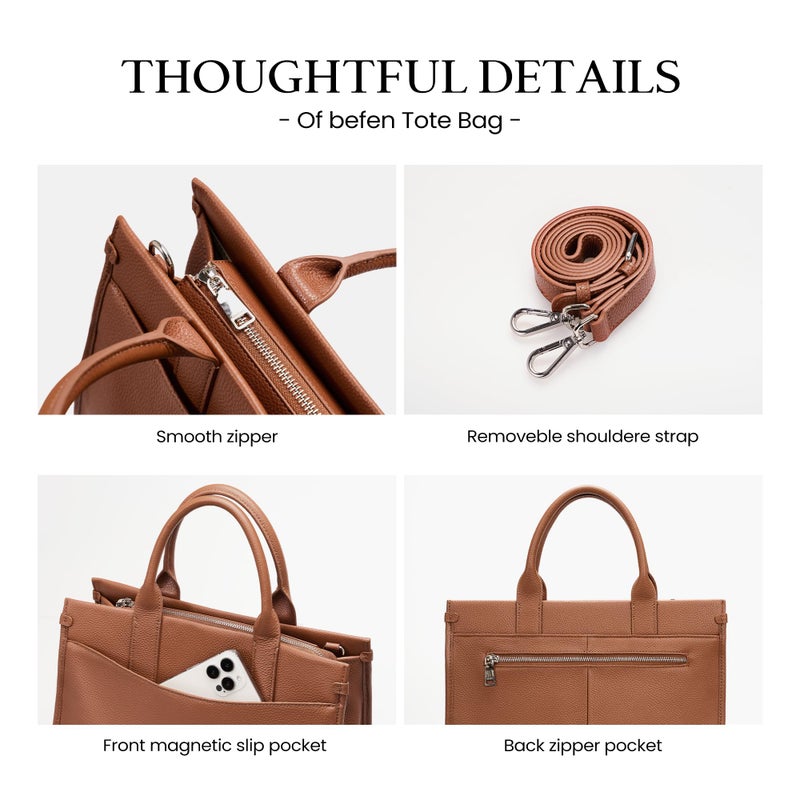 befen Genuine Leater Tote Bag, Medium Satchel Bags for Women with Top-handle, Womens Purses and Handbags Shoulder Crossbody Designer Satchel Handbags with Zipper Crossbody Strap, Brown - Image 5