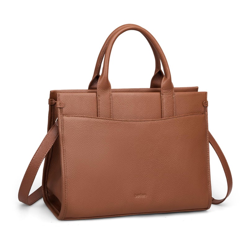 befen Genuine Leater Tote Bag, Medium Satchel Bags for Women with Top-handle, Womens Purses and Handbags Shoulder Crossbody Designer Satchel Handbags with Zipper Crossbody Strap, Brown - Image 1