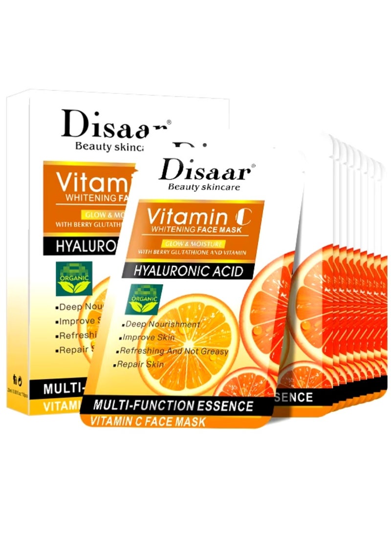 Disaar 10Pcs Vitamin C Whitening Face Mask Hyaluronic Acid Multi Function Essence Anti Aging Repair Nourishment Rejuvenating Cleansing Essence Vitamin C Face Mask Face Whitening Glutathione Face Mask - Image 2