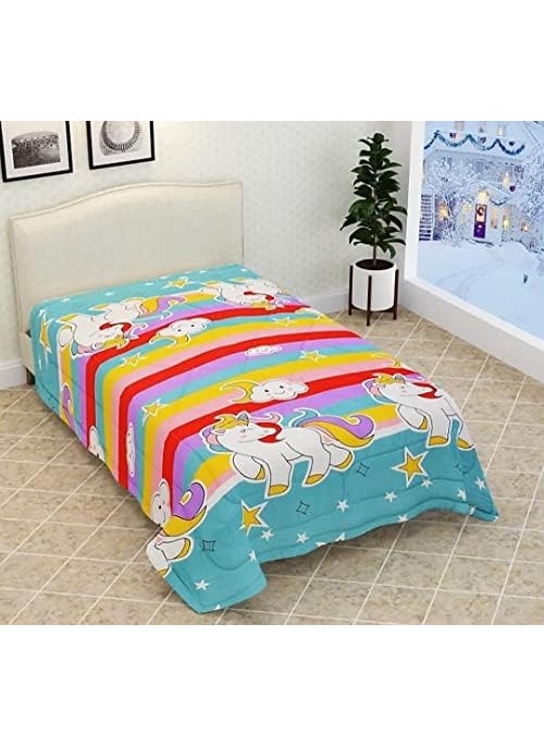 ZurZac ZurZac Unicorn Comforter 60 x 90 Inch Glace Cotton Kids Single Bed 220 TC Reversible Comforter AC Blanket for Winter Set Cute Kids Teen Girls Cute Cartoon Unicorn Lightweight Comforter  - Image 1
